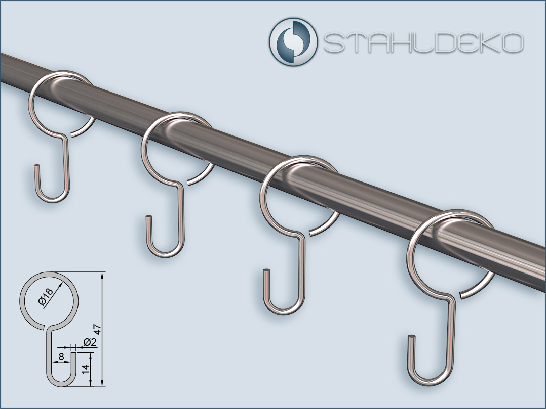 Steel hook, nickel-plated, for tubes and rods with a diameter of 10mm
